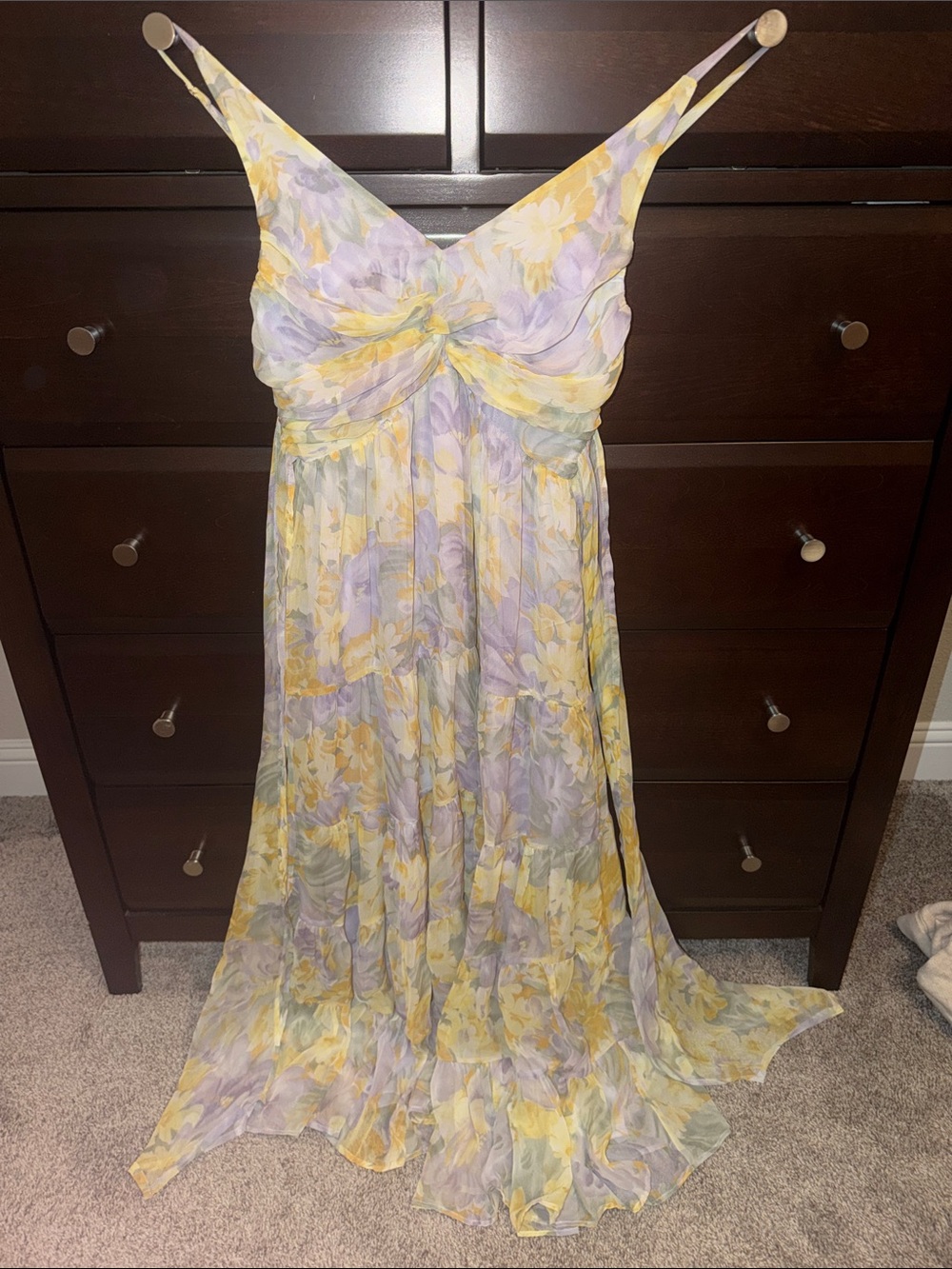 Astr Pastel Floral Maxi Dress in Yellow and Lavender
